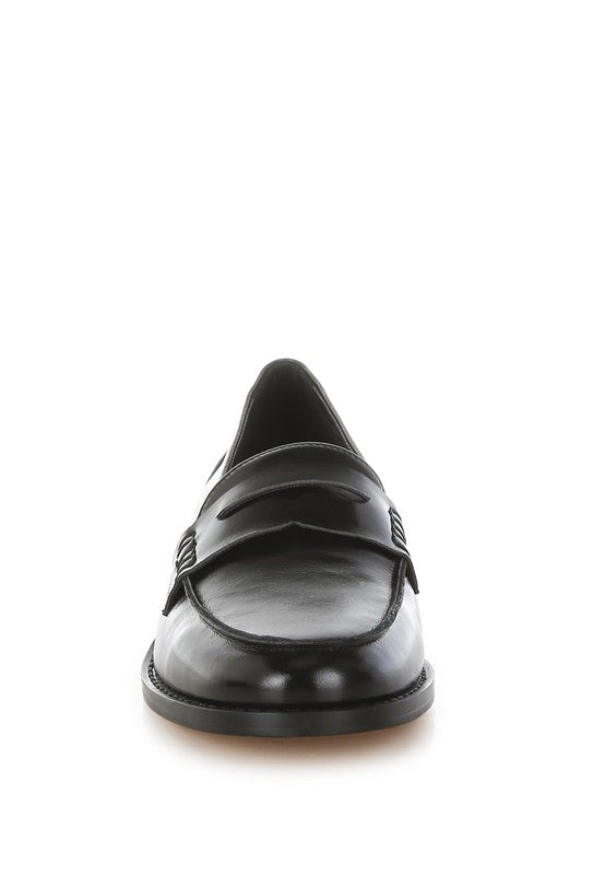 ROXANA REAL LEATHER PENNY STRAP LOAFERS