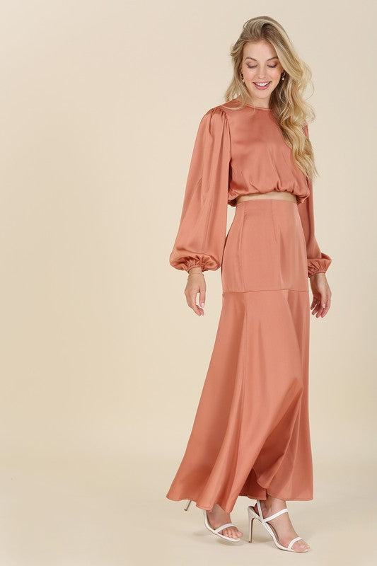 LONG SLEEVE TOP AND MAXI SKIRT SET