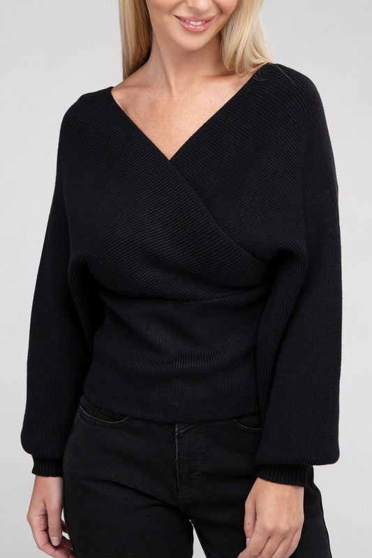 VISCOSE CROSS WRAP PULLOVER SWEATER