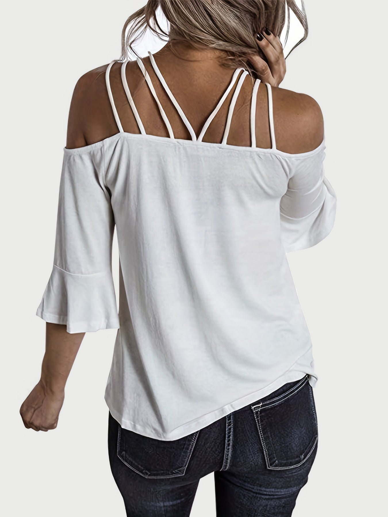 OFF THE SHOULDER THREE-QUARTER SLEEVE BLOUSE