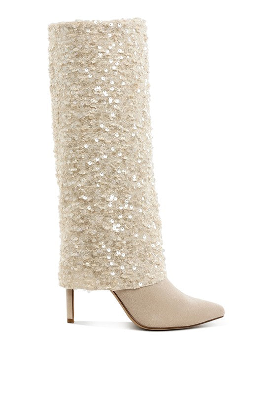 SIN CITY SEQUINED FOLD OVER CALF BOOTS