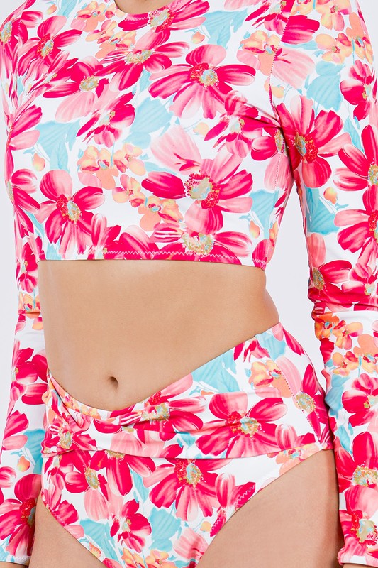 TWO PIECE FLORAL PRINTS LONG SLEEVE SWIMSUIT