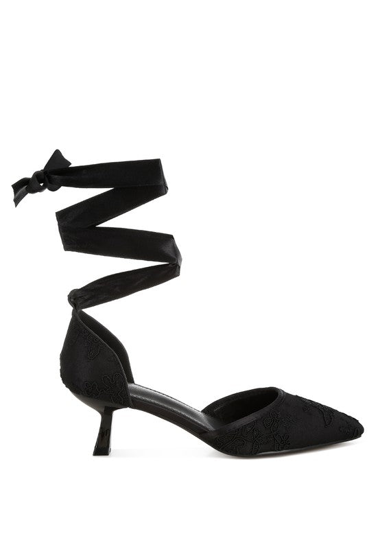 LAIKIA LACE KITTEN HEEL SANDALS