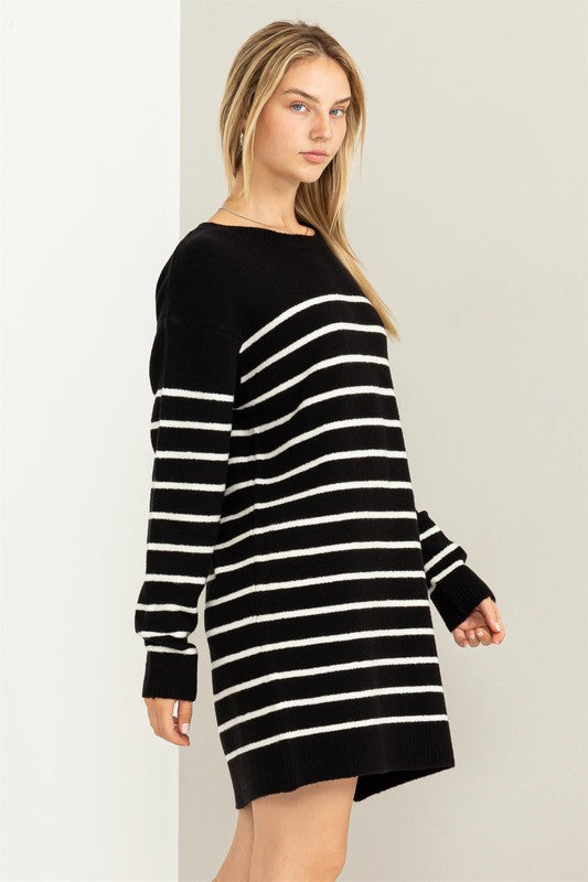 CASUALLY CHIC STRIPED SWEATER DRESS