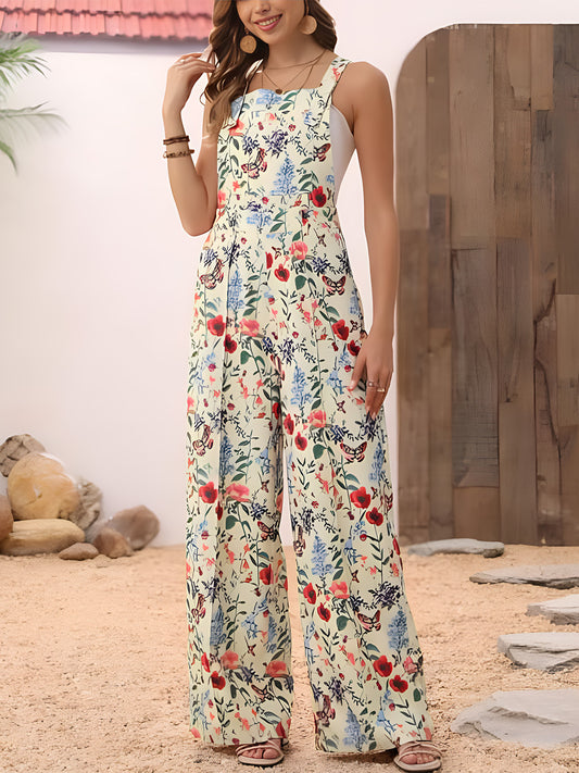 FLORAL WIDE LEG OVERALLS