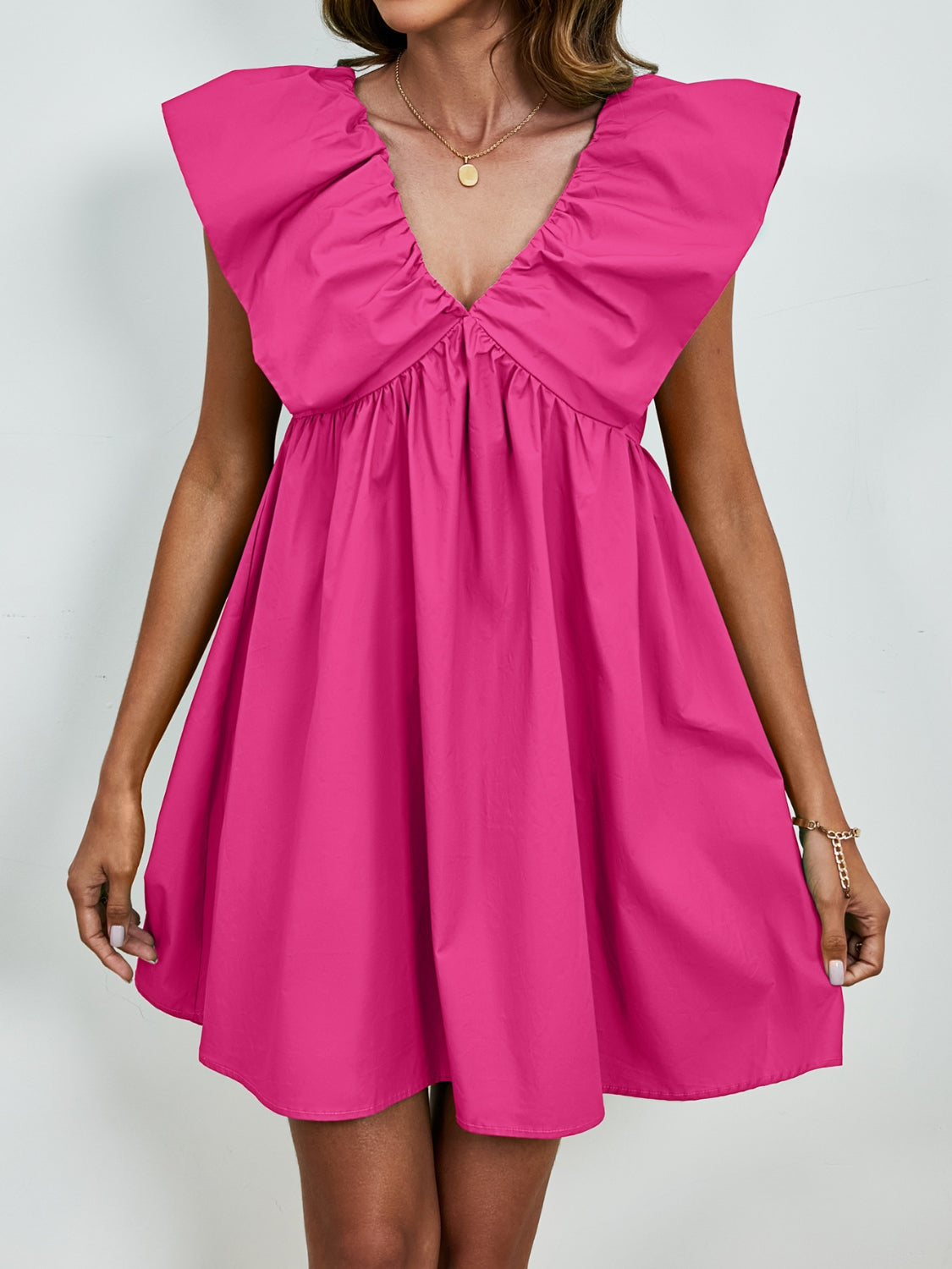 V-NECK CAP SLEEVE MINI DRESS