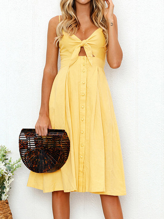 CUTOUT SMOCKED SWEETHEART NECK CAMI DRESS