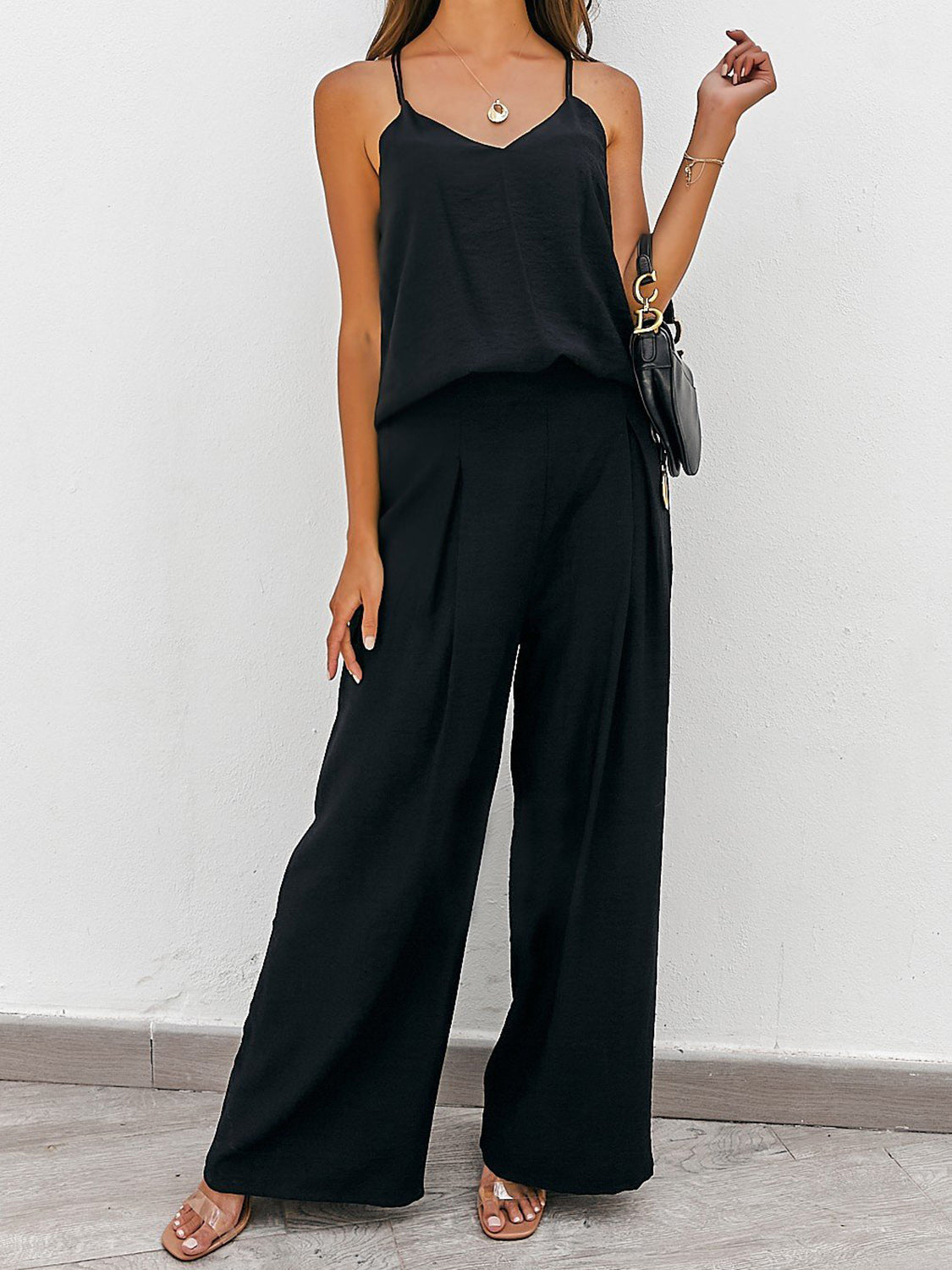 SPAGHETTI STRAP CAMI TOP AND WIDE LEG PANTS SET