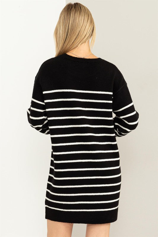 CASUALLY CHIC STRIPED SWEATER DRESS