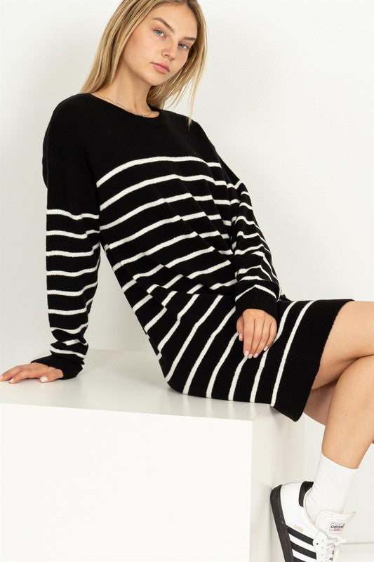 CASUALLY CHIC STRIPED SWEATER DRESS