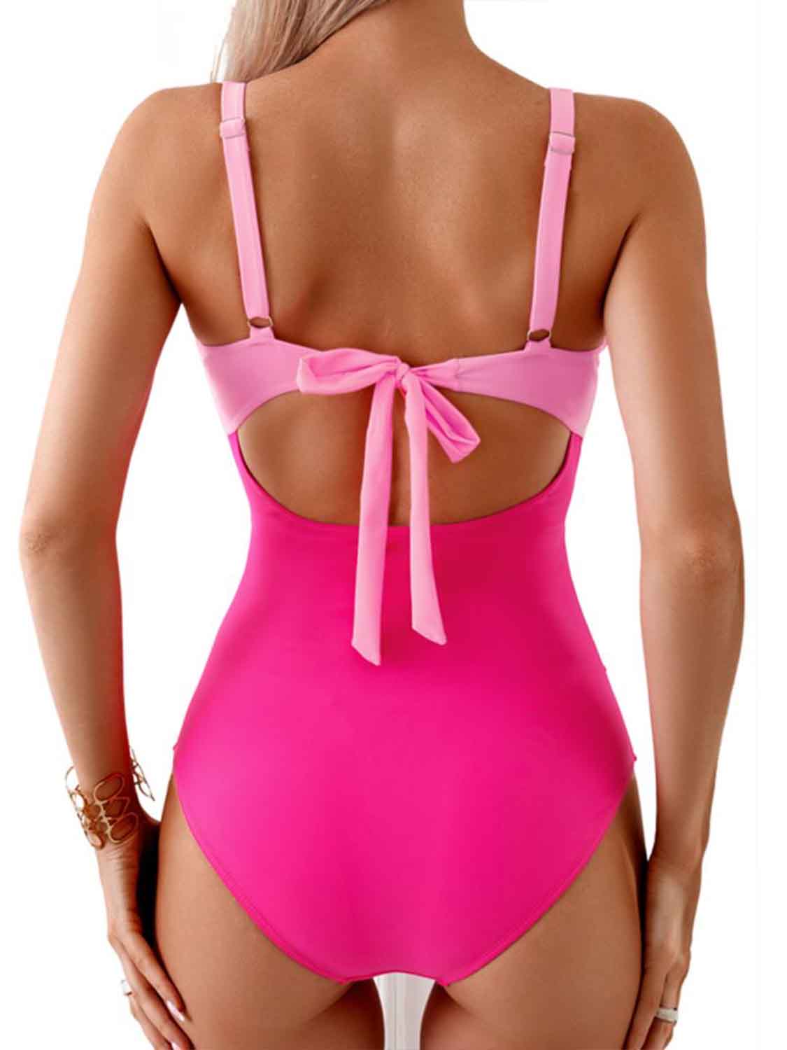 CUTOUT COLOR BLOCK ONE-PIECE SWIMSUIT