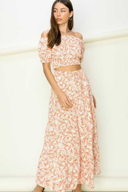 OVER IT OFF-SHOULDER CROP TOP AND MAXI SKIRT SET