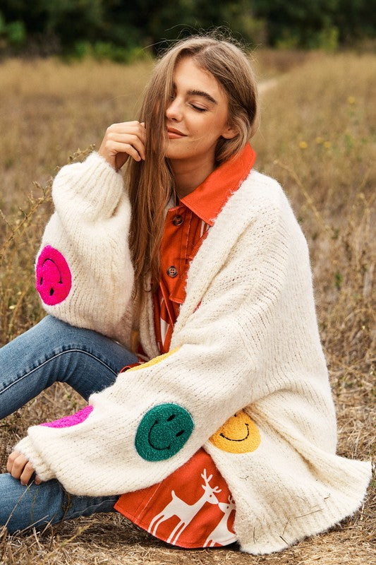 THE FUZZY SMILE LONG BELL SLEEVE KNIT CARIGAN