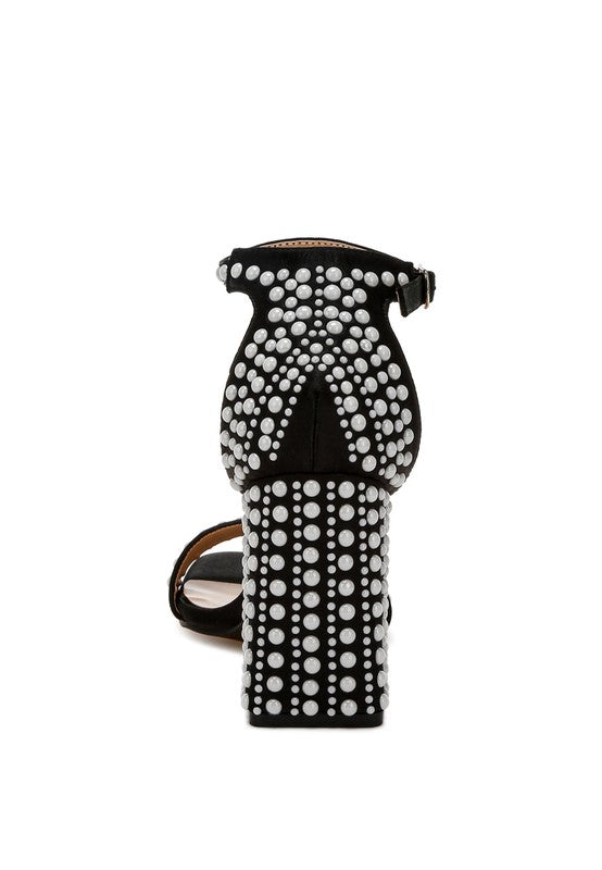 KLEBBA PEARLS EMBELLISHED SATIN SANDALS