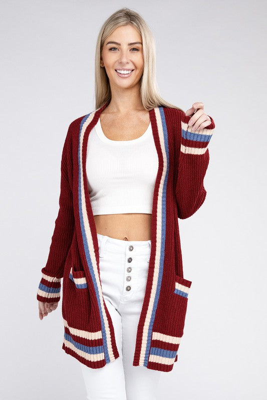 OPEN CARDIGAN WITH CONTRAST TRIM