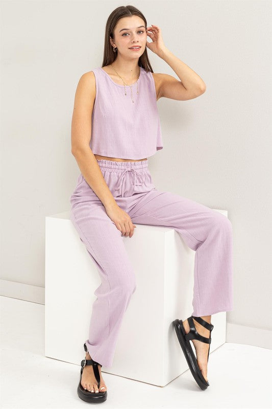 LINEN BLENDED CROP TOP AND PANTS SET