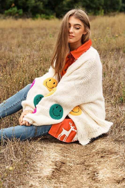 THE FUZZY SMILE LONG BELL SLEEVE KNIT CARIGAN