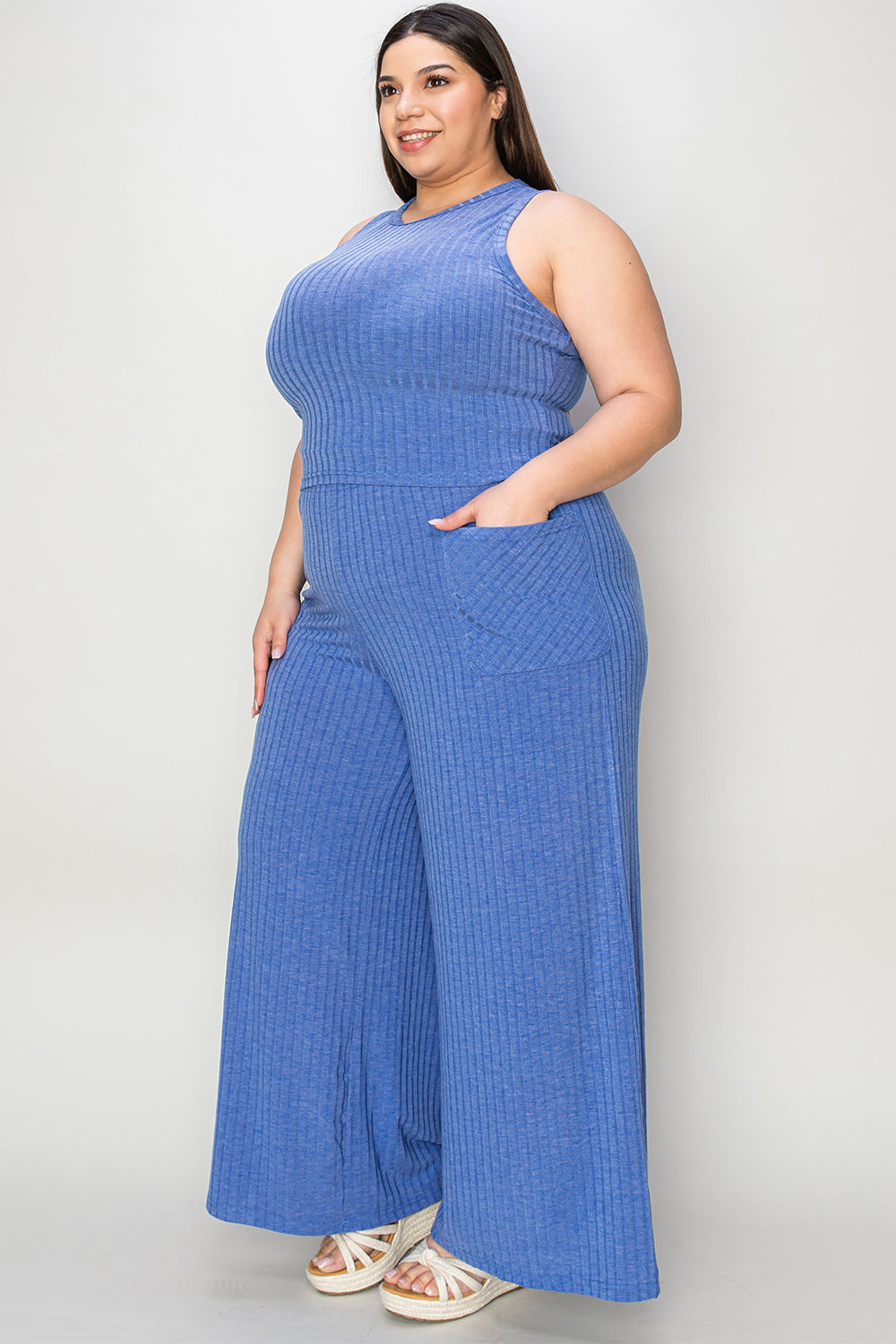 BASIC BAE RIBBED TANK AND WIDE LEG PANTS SET