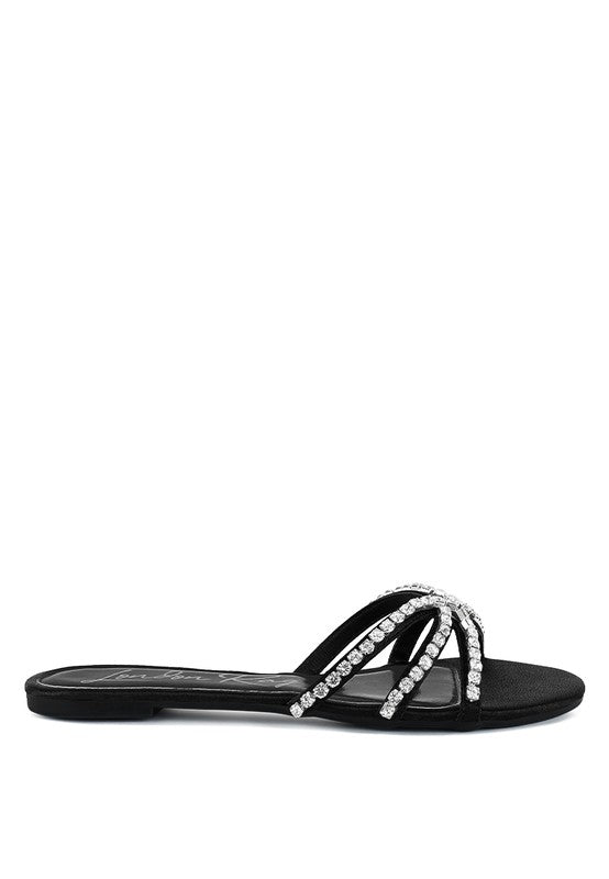 MEZZIE DIAMANTE STRAP FLAT SANDALS