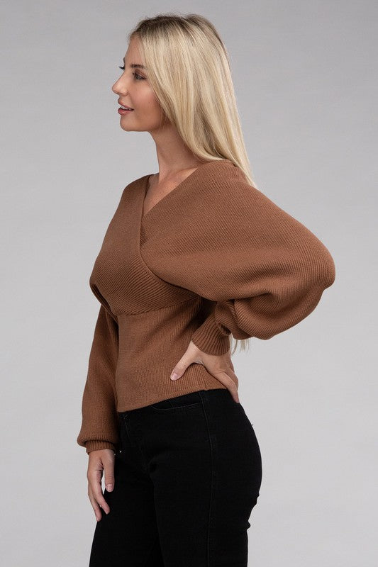 VISCOSE CROSS WRAP PULLOVER SWEATER