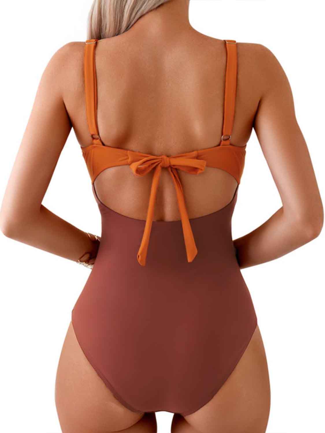 CUTOUT COLOR BLOCK ONE-PIECE SWIMSUIT