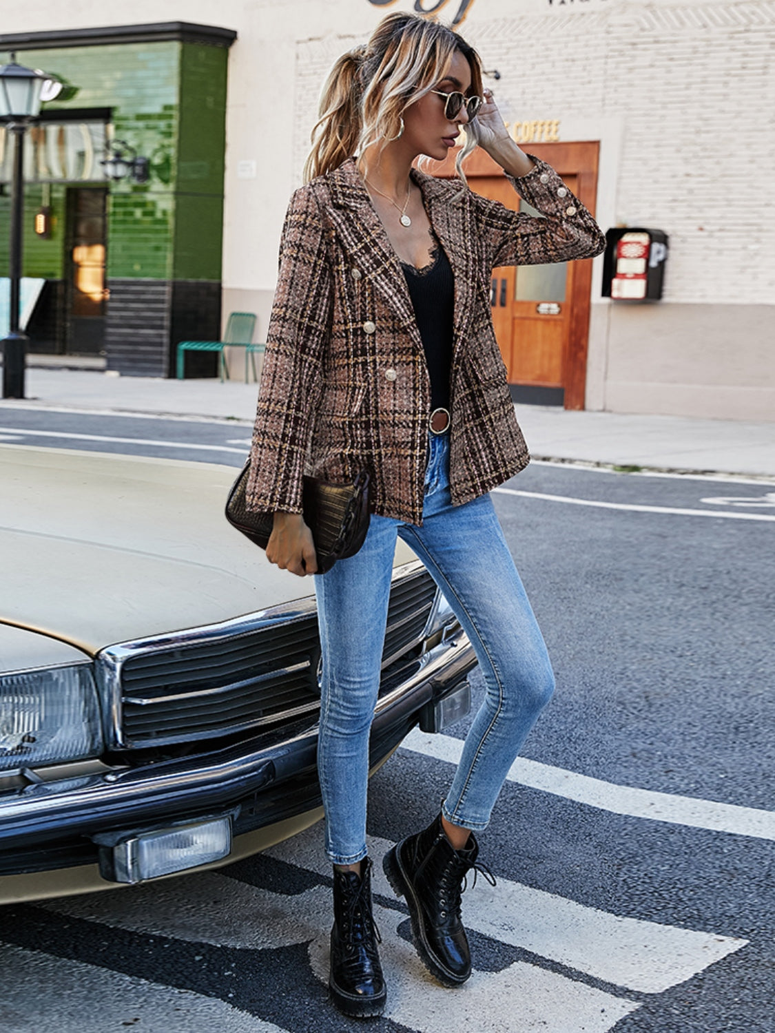 PLAID LAPEL COLLAR BLAZER