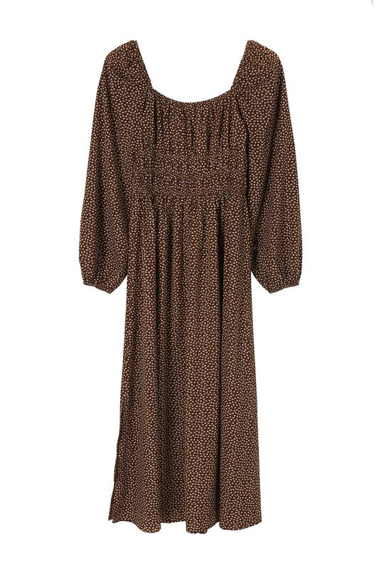 SQUARE NECK VINTAGE PUFF SLEEVE DRESS