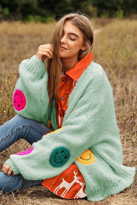 THE FUZZY SMILE LONG BELL SLEEVE KNIT CARIGAN