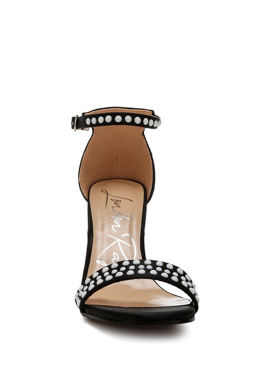 KLEBBA PEARLS EMBELLISHED SATIN SANDALS