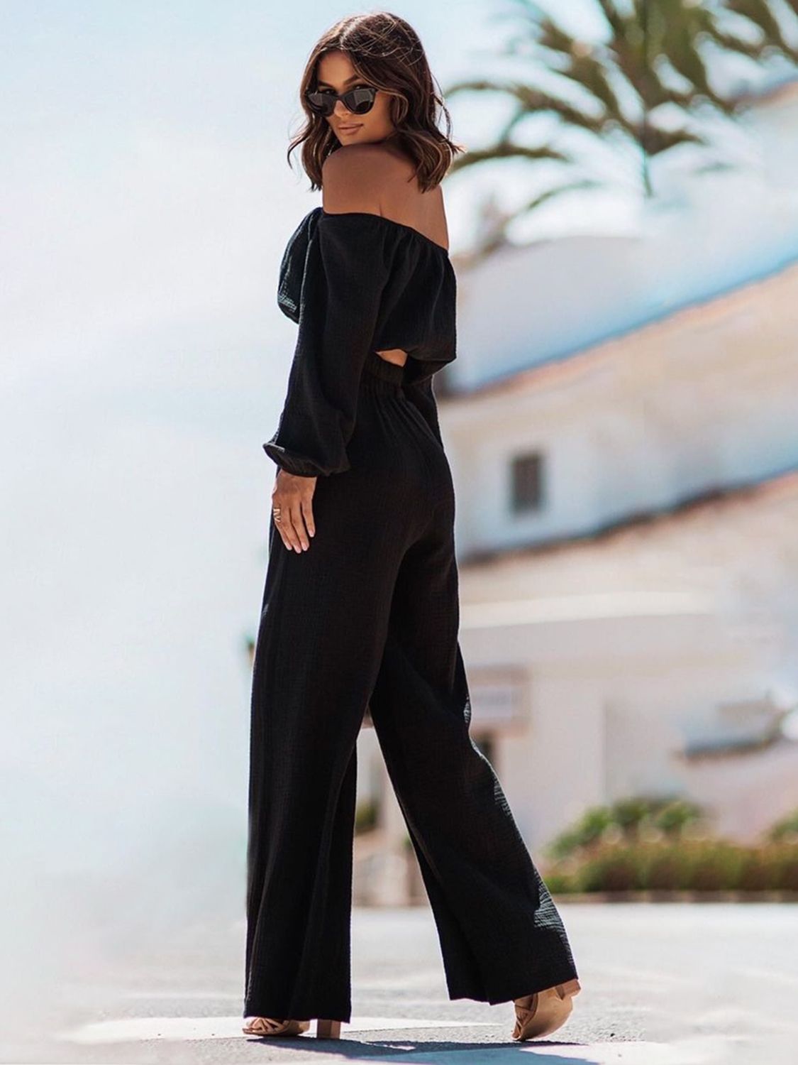 OFF THE SHOULDER LONG SLEEVE TOP AND PANTS SET