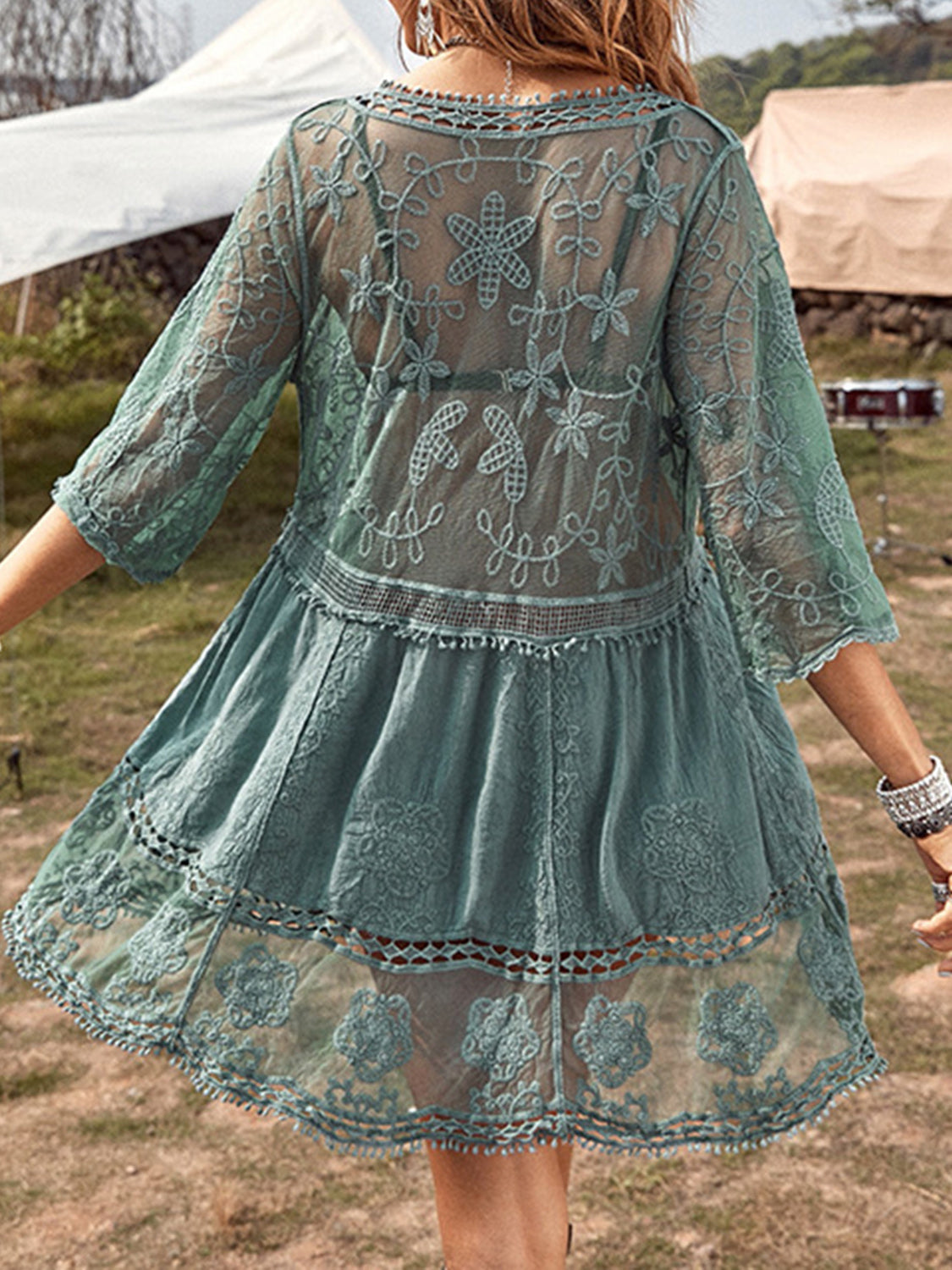 LACE DETAIL PLUNGE COVER-UP