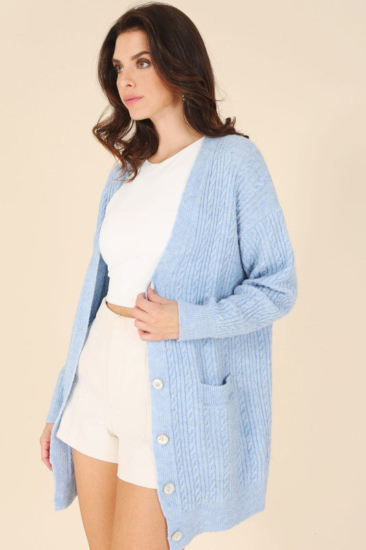 WOOL BLEND CABLE KNIT CARDIGAN