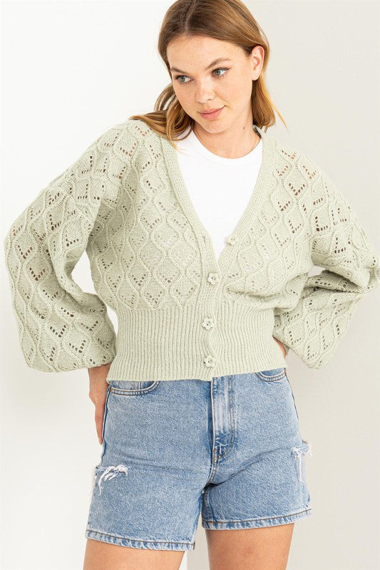 DAYS TOGETHER POINTELLE SWEATER CARDIGAN