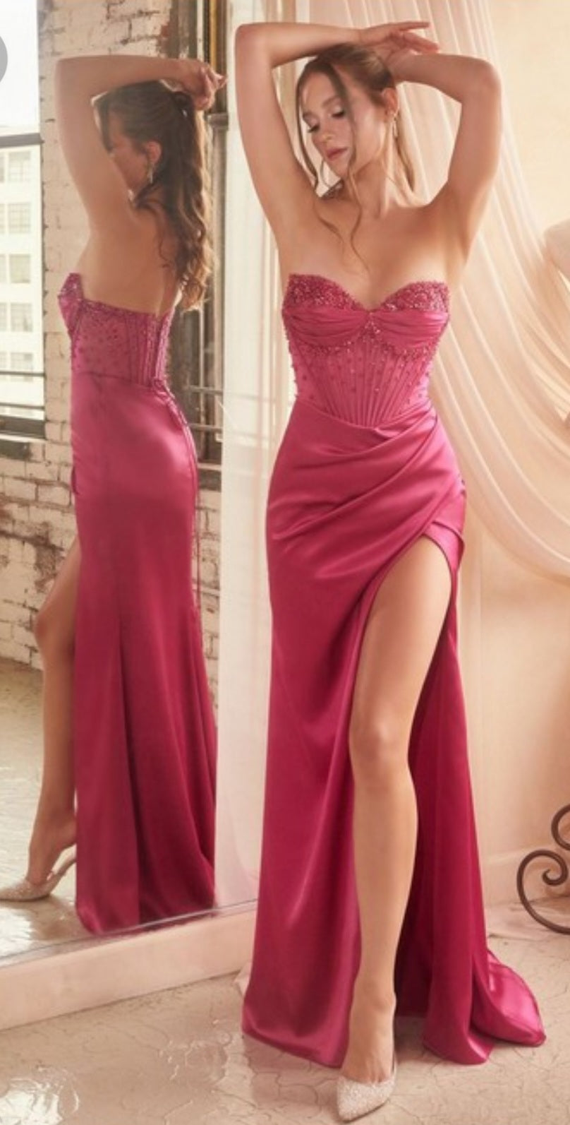 DAISY EMBELLISHED SATIN CORSET GOWN
