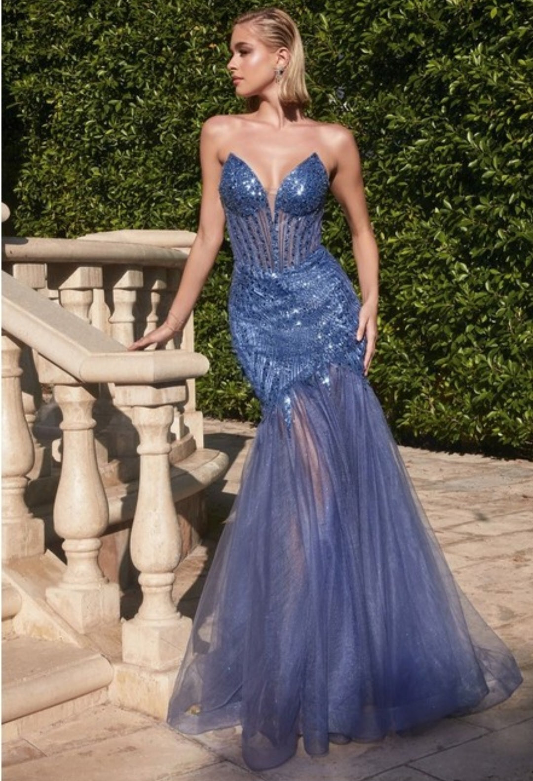 STRAPLESS BEADED MERMAID GOWN