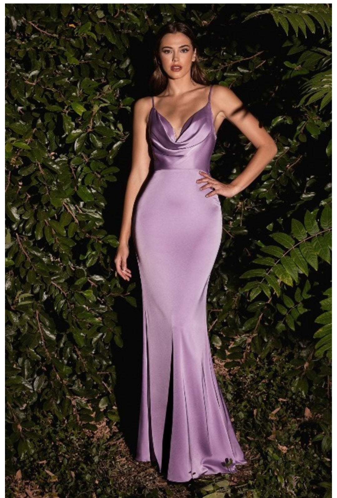 FITTED SATIN DRESS WITH COWL NECK AND OPEN BACK