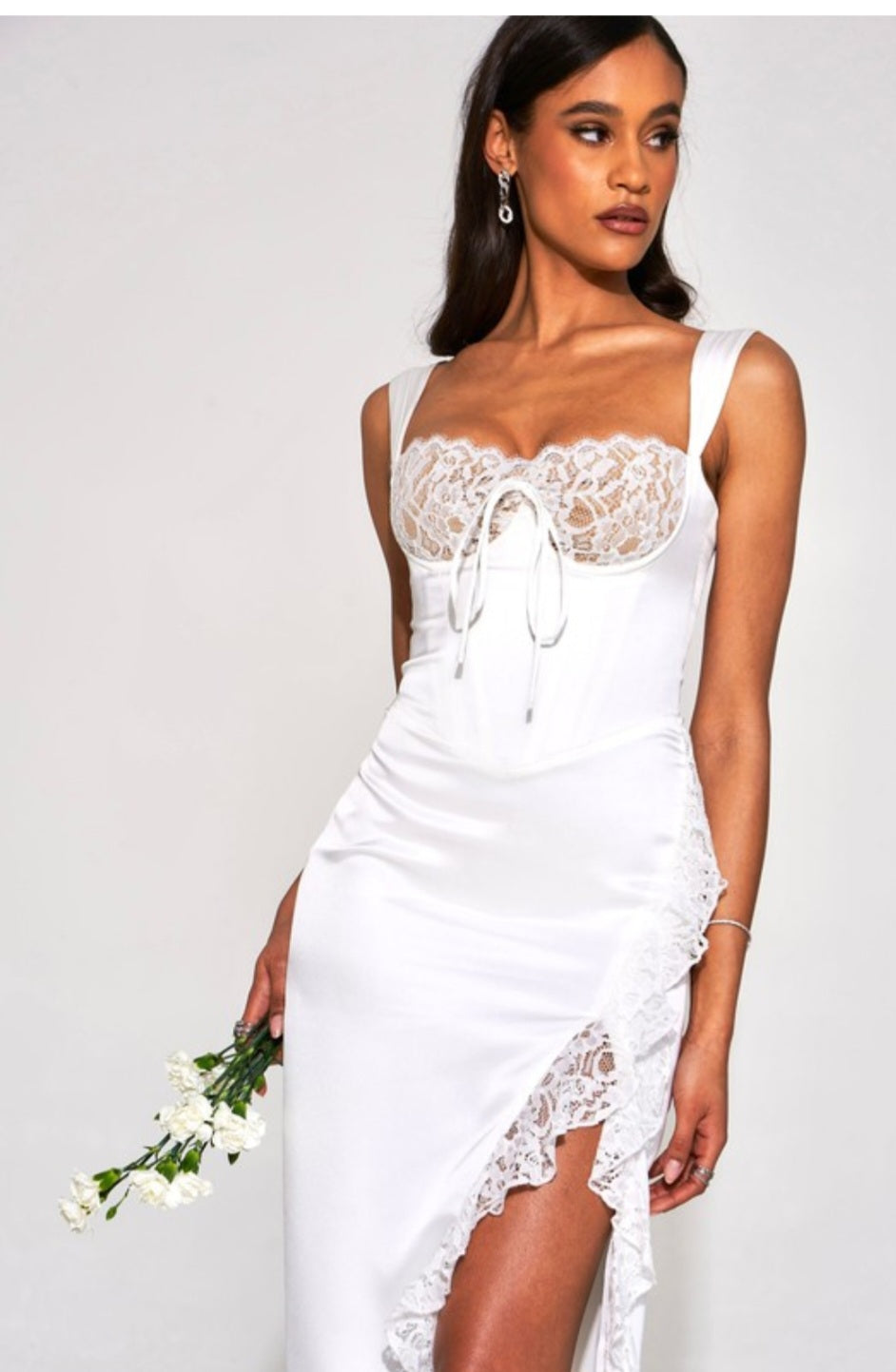 MISS CIRCLE FREDDIE LACE SATIN CORSET MAXI DRESS