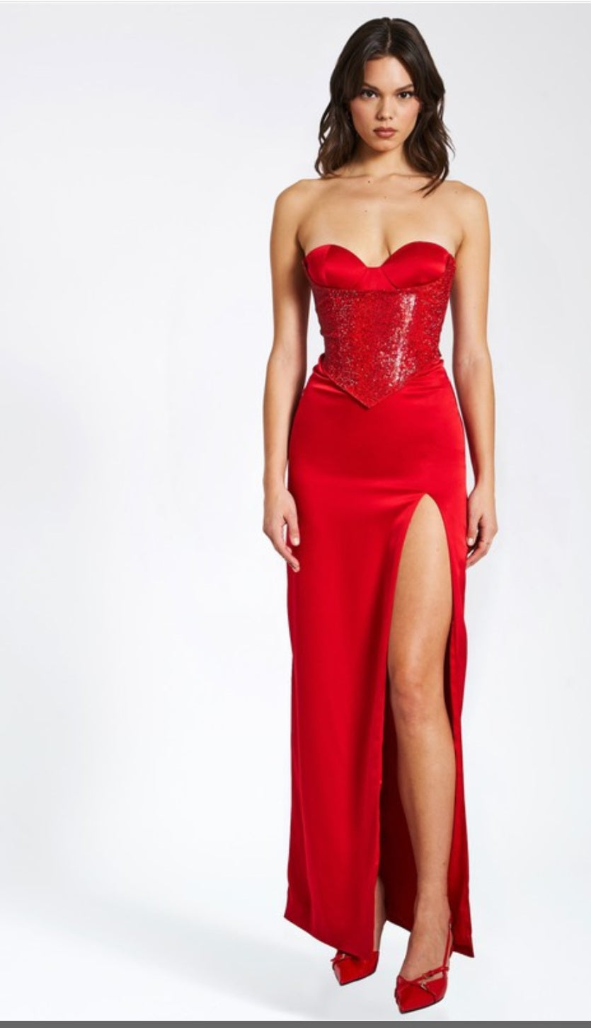 MISS CIRCLE KADESHA CRYSTAL HIGH SLIT GOWN