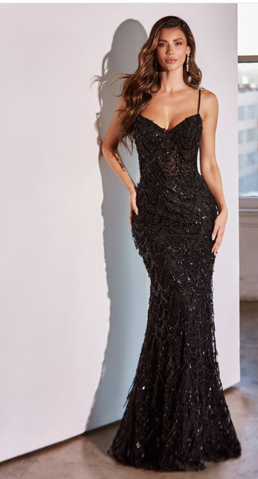 DRAPED BEADED GOWN