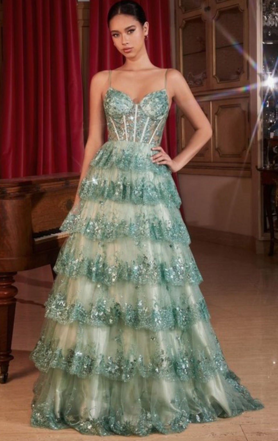 TIERED SEQUIN BALL GOWN