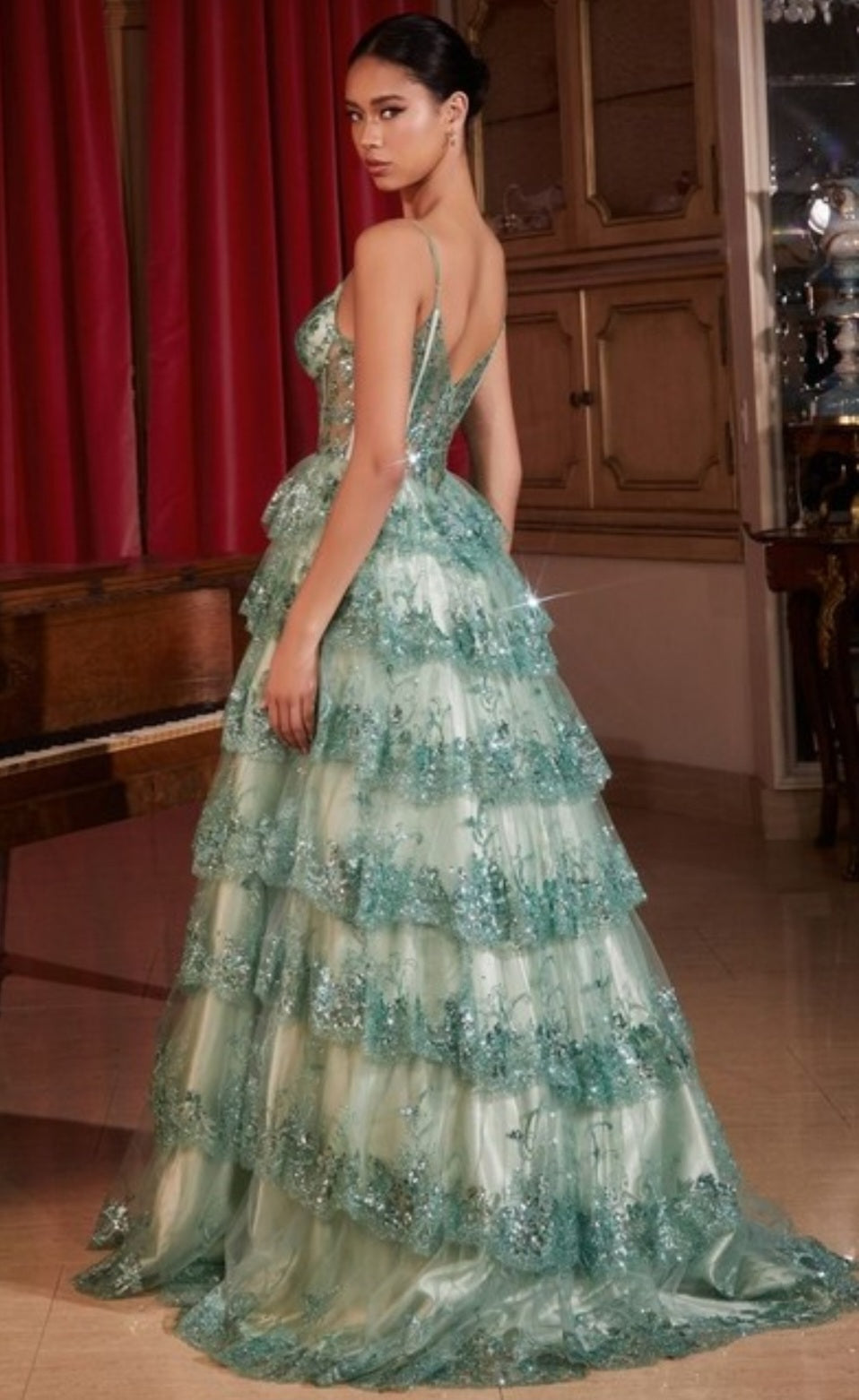 TIERED SEQUIN BALL GOWN