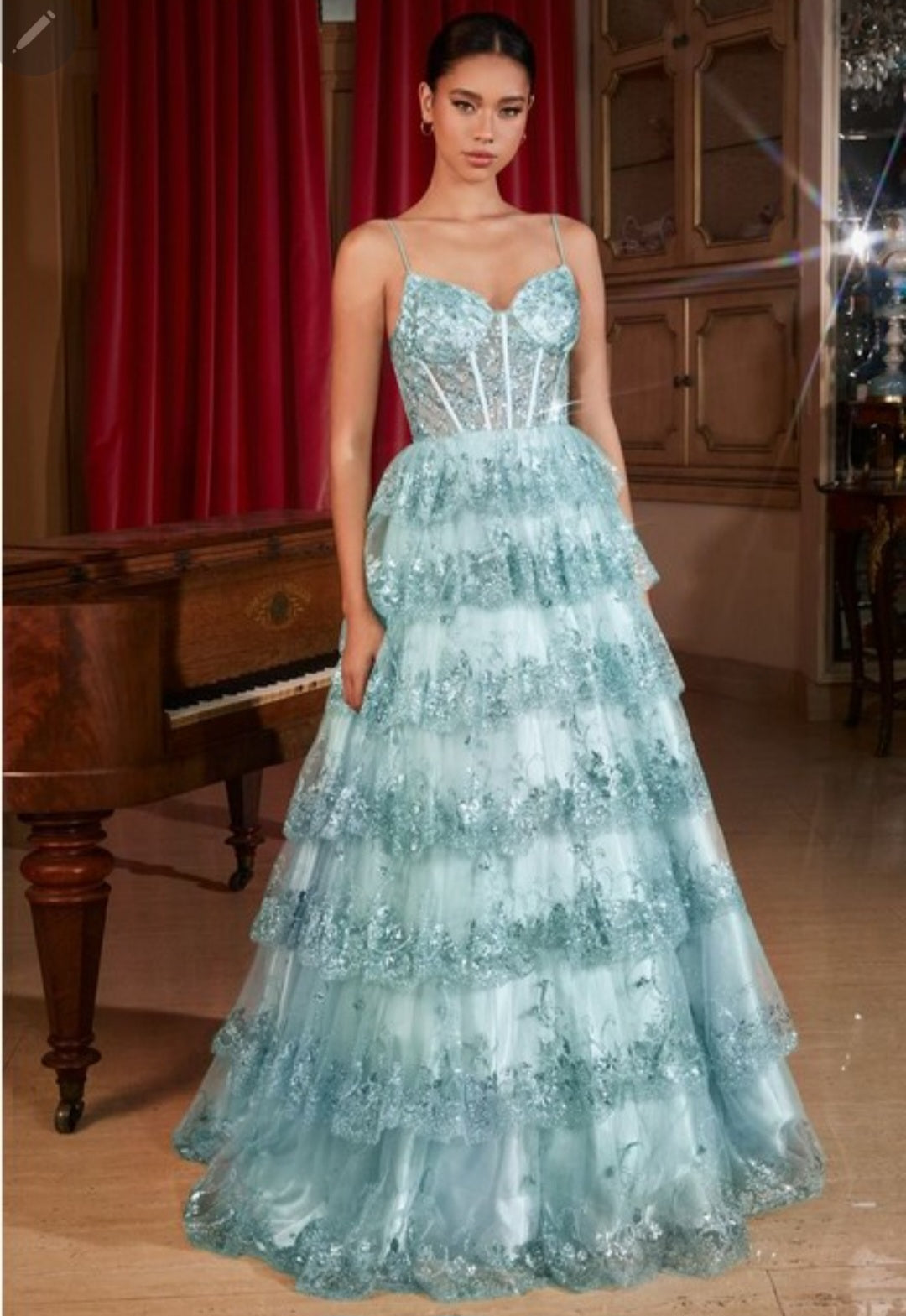 TIERED SEQUIN BALL GOWN