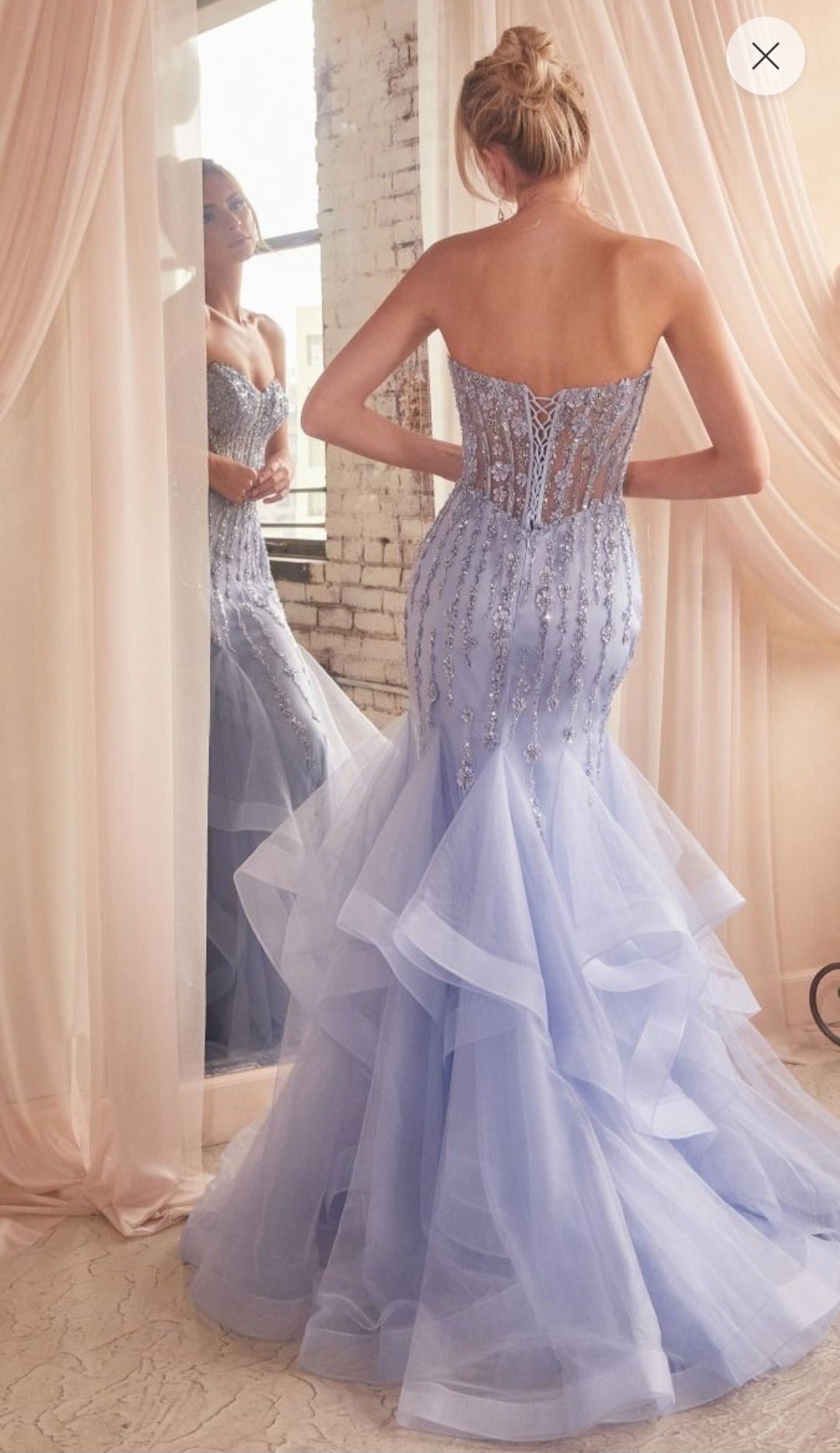 STRAPLESS SEQUIN TIERED MERMAID GOWN