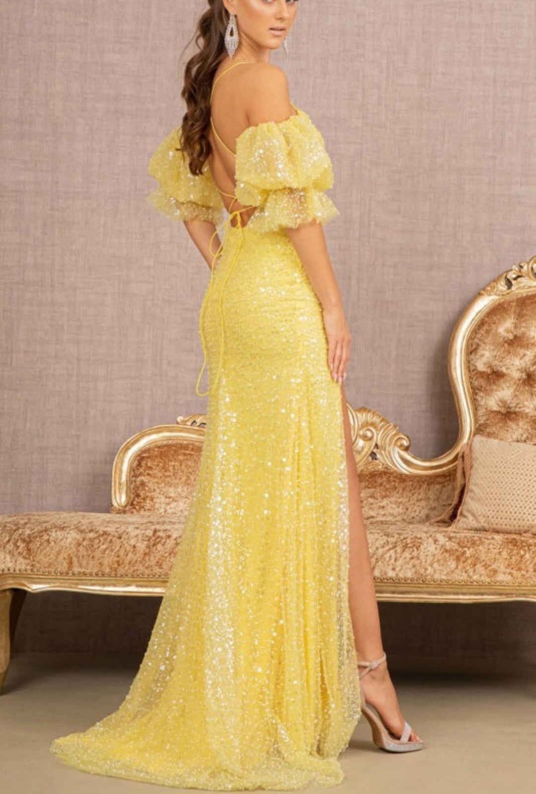 JEWELED SWEETHEART GOWN WITH DETACHABLE PUFF SLEEVES