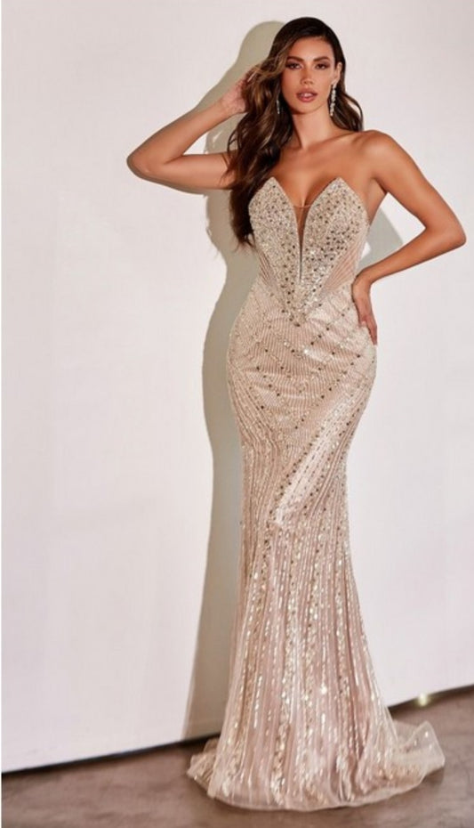 STRAPLESS BEADED GOWN