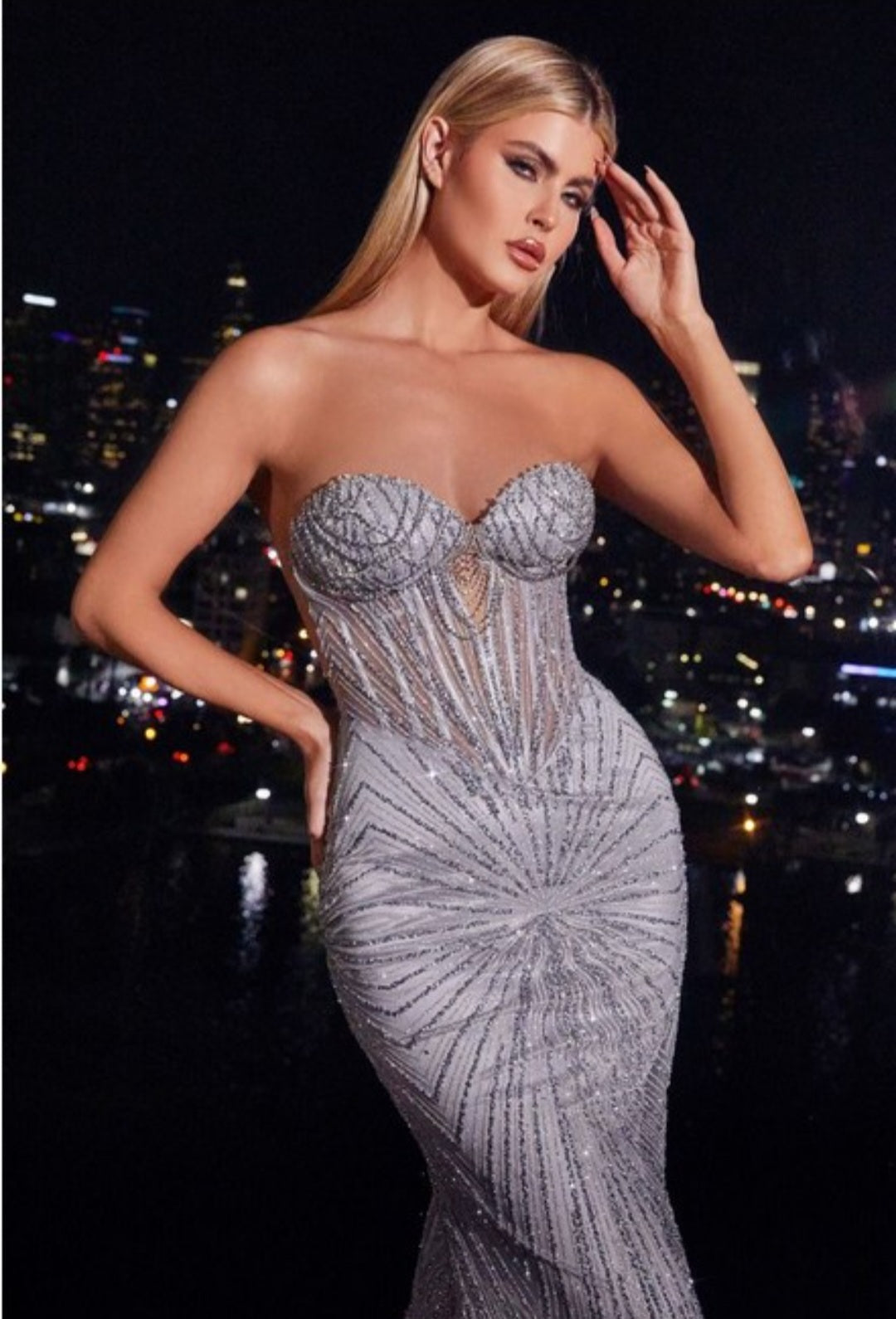STRAPLESS EMBELLISHED CORSET GOWN