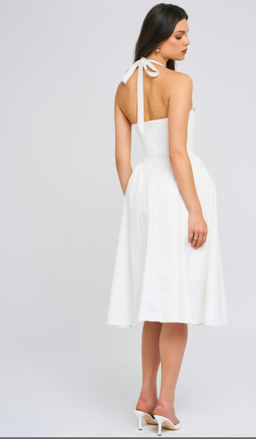 MISS CIRCLE GIANNA EMBROIDERED HALTER MIDI DRESS