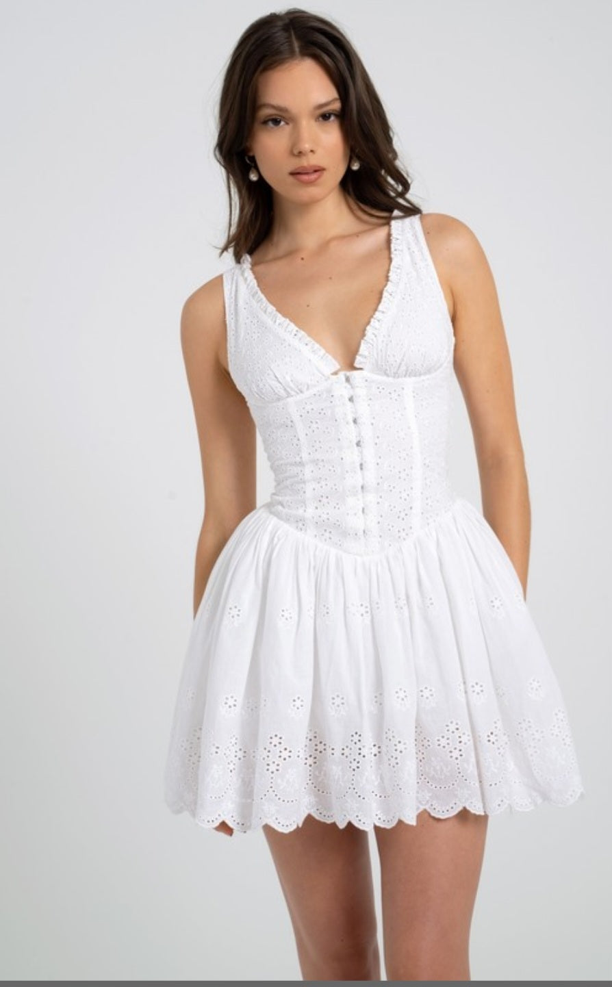 MISS CIRCLE AALIYAH EYELET PLUNGING MINI DRESS