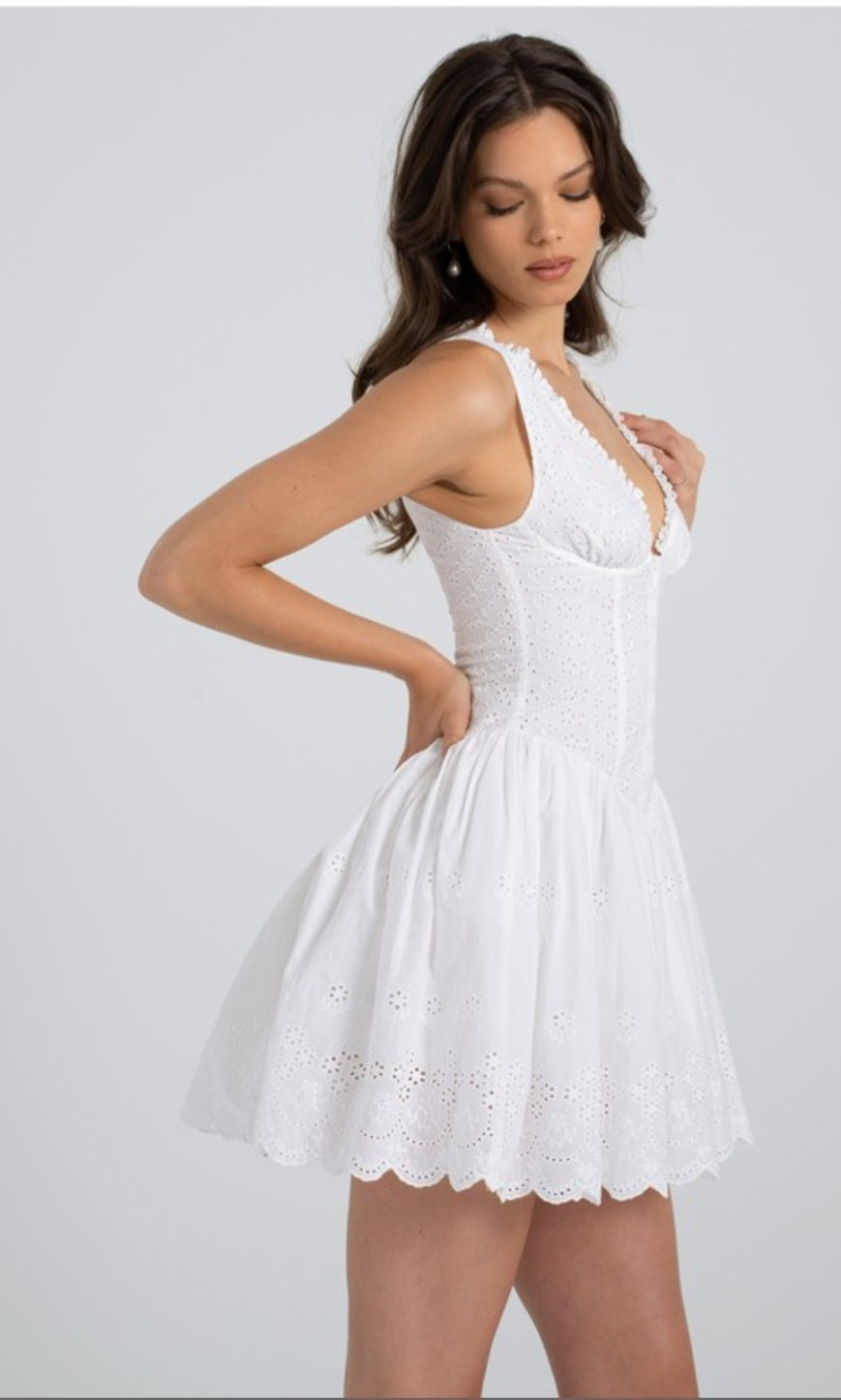 MISS CIRCLE AALIYAH EYELET PLUNGING MINI DRESS