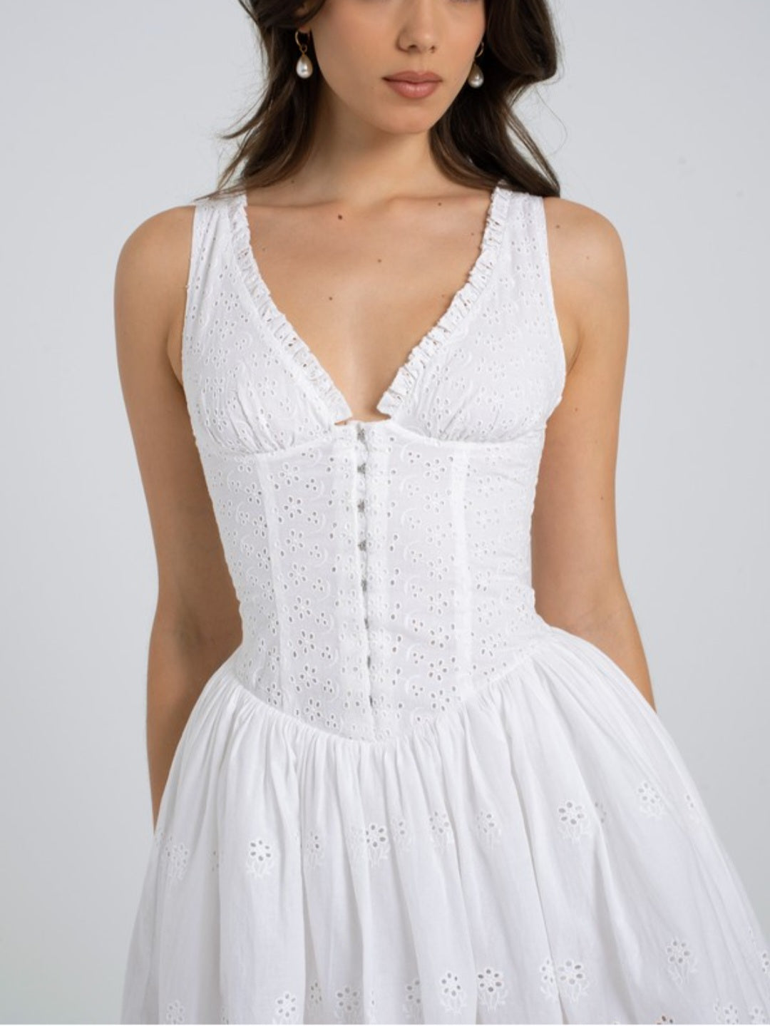 MISS CIRCLE AALIYAH EYELET PLUNGING MINI DRESS